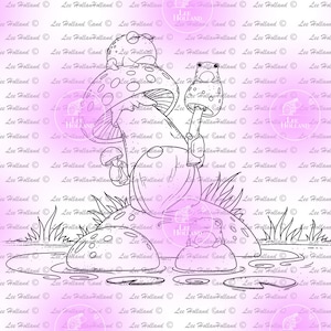 Gnome Champignon avec grenouilles, Fabrication de cartes, Timbre numérique, Digi, Timbre