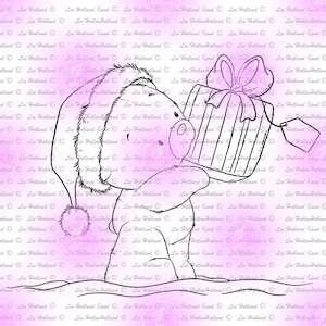 Christmas Teddy with present , Card Making, Digital Stamp, Digi, Stamp
