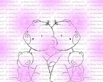 Teddy family looking up,Digital Stamp, Card making, Digi