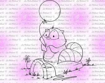 Raccoon with balloon, Card making, Digital stamp,