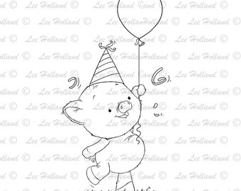 Piglet with birthday balloon, digital stamp, Card making, Digi, Stamp,