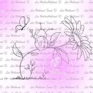 Coccinella con farfalla, Card Making, libro da colorare, Digi, Timbro digitale, Francobollo