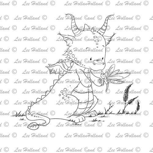 Digital Stamp Dragon With Flower Card Making Art Printable Etsy