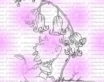 Dragon smelling bluebells, Digital stamp Card Making, Digi, Stamp