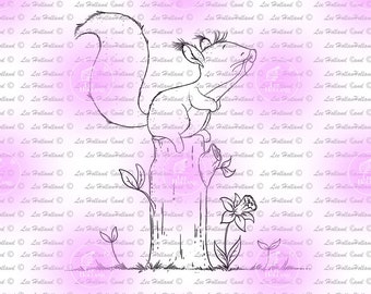 Squirrel on woodland stump, digital stamp, Card making, Digi, Stamp,