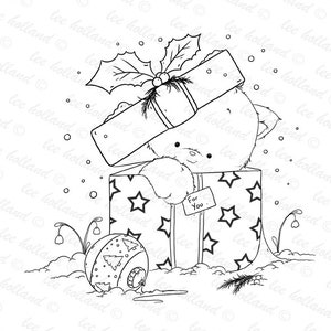 kitten in Christmas present, digital stamp, card making, crafting, scrapbooking, Digi image 1