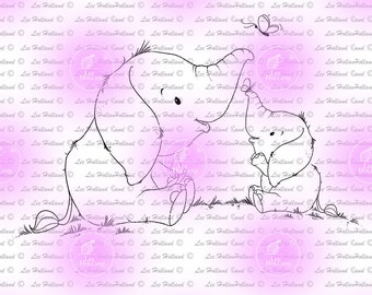 Elephant and baby, Digital stamp, Digi