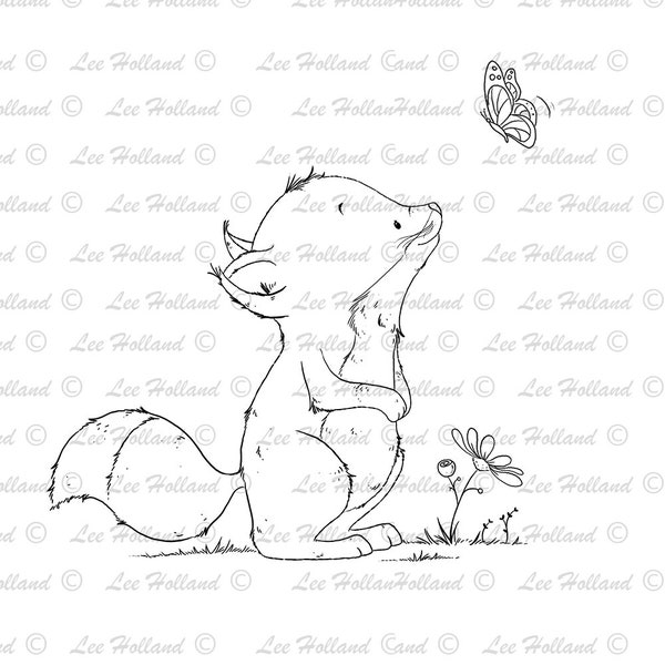 Fox with Buttfly, digital stamp, Card making, Digi, Stamp,