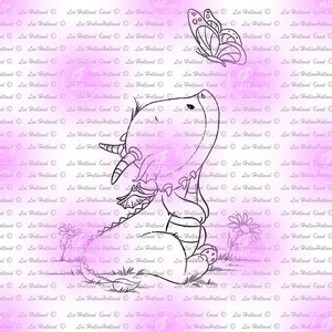 Dragon regardant un papillon, Fabrication de cartes, Digi, Timbre numérique, Timbre