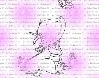 Dragon looking at a butterfly, Card Making, Digi, Digital Stamp, Stamp