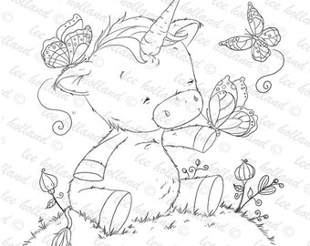 Digital Stamp, Unicorn with Butterflies, Card making, Digi