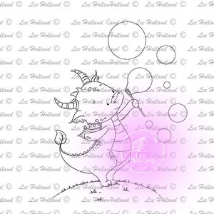 Dragão com bolhas, criação de cartão de carimbo digital, Digi, carimbo