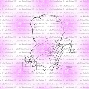 Teddy with present, digital stamp, digi