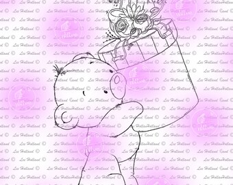 Little teddy holding a gift,Digital stamp Card Making, Digi, Stamp