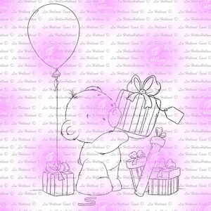Teddy bear with birthday presents, card Making, Stamp, Digi, Cute Digital Stamp