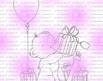 Teddy bear with birthday presents, card Making, Stamp, Digi, Cute Digital Stamp