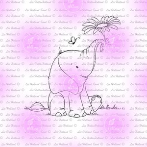 Elephants with flower, Digital Stamp, Digi Stamp