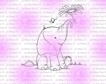 Elephants with flower, Digital Stamp, Digi Stamp