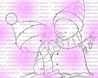 Teddy bear with snowman,Digital Stamp,Card making, Digi