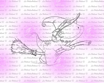 Dragon holding halloween broom, Digital stamp Card Making, Digi, Stamp