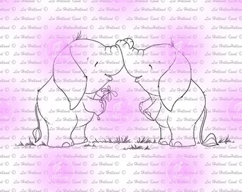 Elephant Couple, Digital stamp, Digi