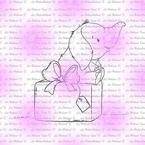 Elephant sitting on a present, Digital stamp, Digi