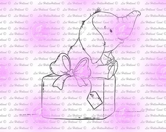 Elephant sitting on a present, Digital stamp, Digi