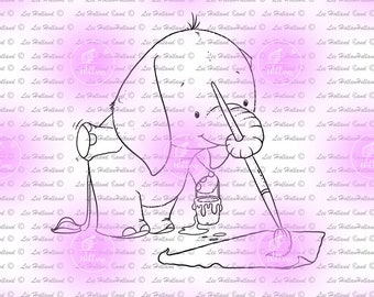 Elephants  painting a Picture, Digital Stamp, Digi Stamp