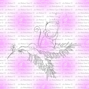 Mouse on fern tree, Digital stamp, digi Crafting