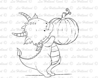 Dragon holding pumpkin, Digital stamp Card Making, Digi, Stamp