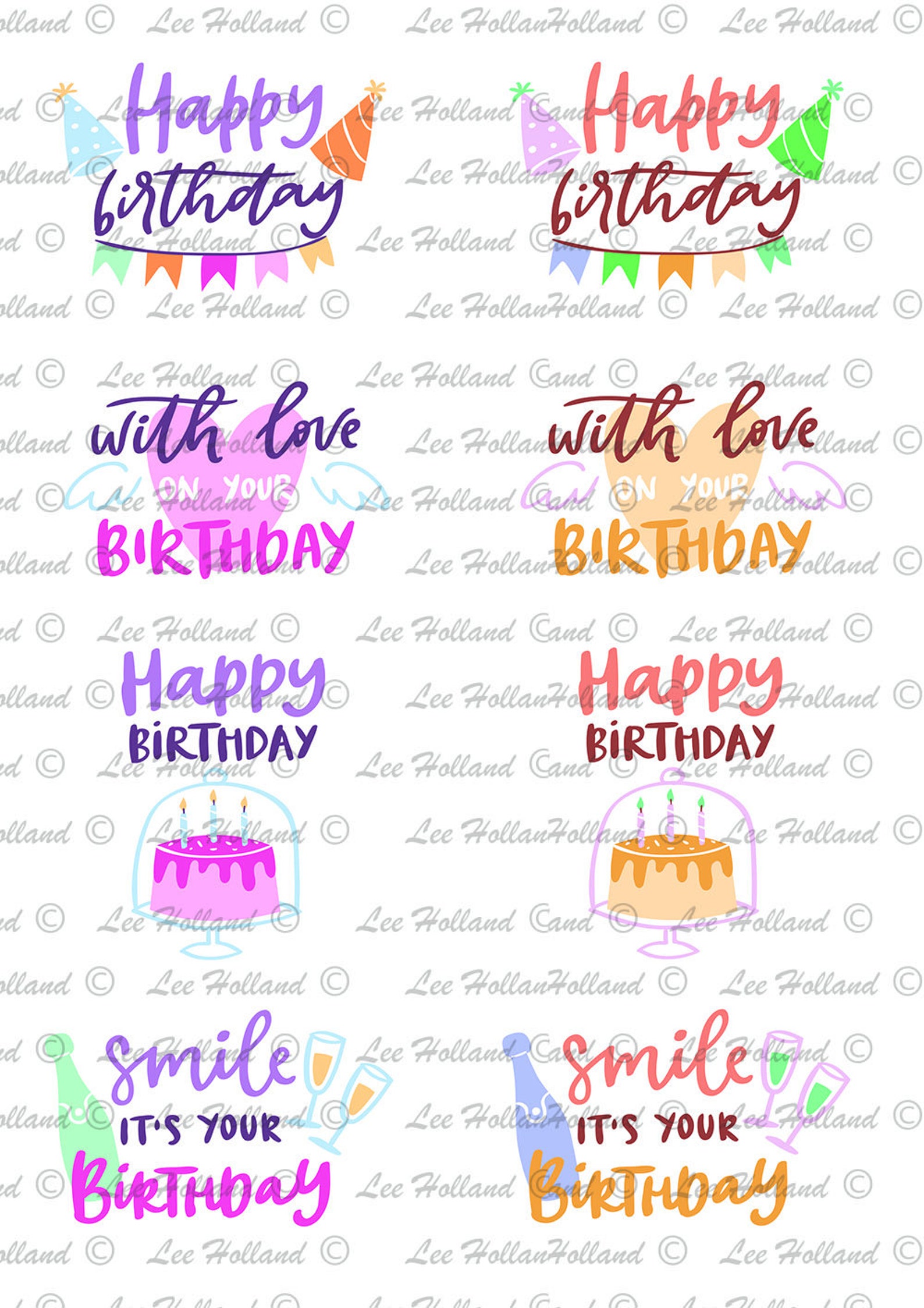24 Birthday Sentiments Digital stamp Digi Card making Etsy