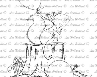 Woodland Squirrel with balloon, Card making, Digital stamp,