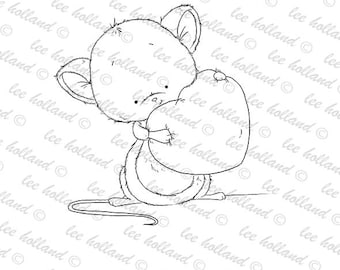 Digital stamps, Mouse hugging heart, card making, mouse,