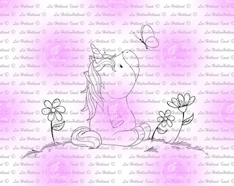 Unicorns with butterfly,Digital stamp, card making, colouring book, crafting