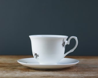 Bumble & Bee Fine Bone China Teacup and Saucer