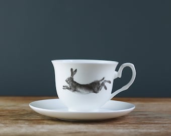 Running Hare Fine Bone China Teacup and Saucer