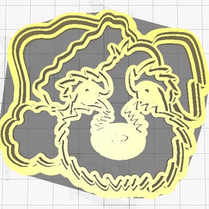 Peut inclure: Un emporte-pièce jaune en forme de chien de dessin animé avec une queue bouclée et un grand sourire. L'emporte-pièce a un double contour.