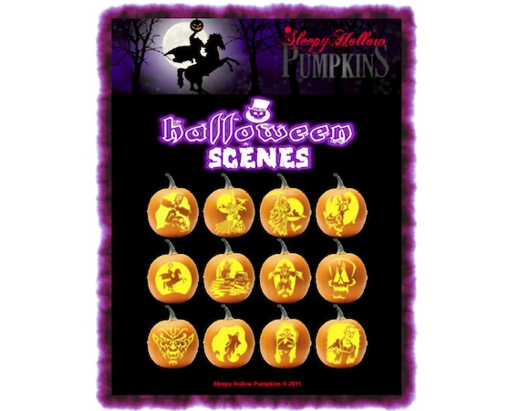 Halloween Scenes Pumpkin Carving Patterns Printable PDF