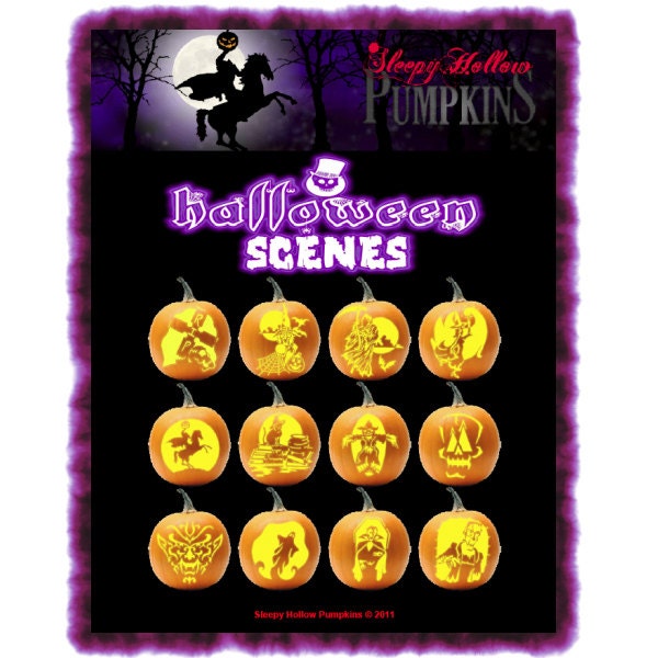 Halloween Scenes Pumpkin Carving Patterns - Printable PDF