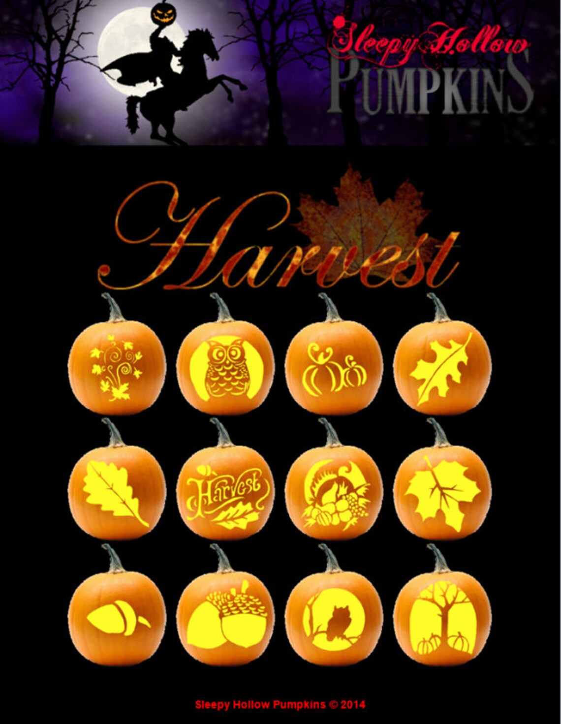 Harvest Pumpkin Carving Patterns - Printable PDF - Etsy