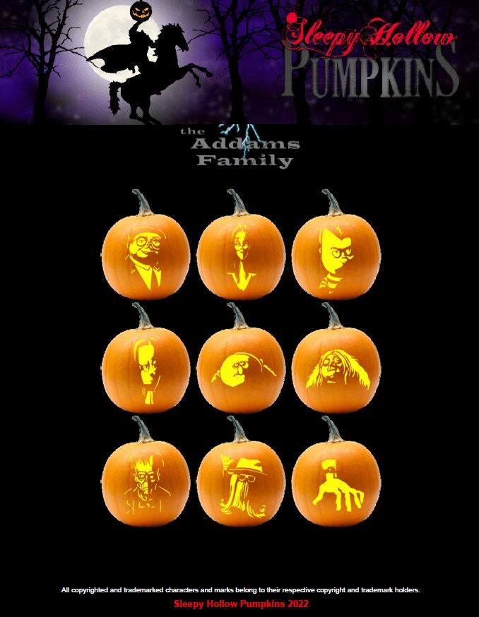 The Addams Family Pumpkin Carving Patterns Printable PDF - Etsy the-addams-family-pumpkin-carving-patterns-printable-pdf-etsy
