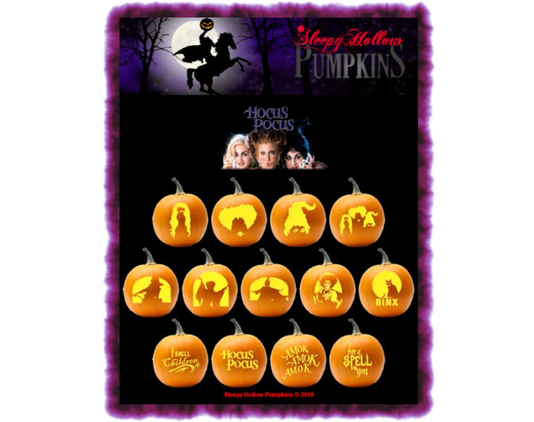 Hocus Pocus Pumpkin Carving Patterns Printable PDF