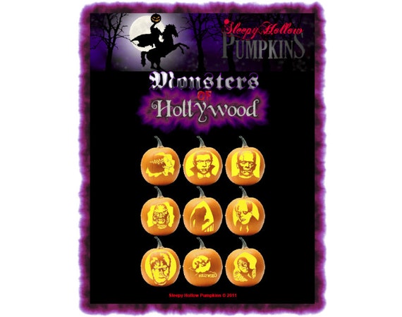 Monsters of Hollywood Pumpkin Carving Patterns Printable PDF