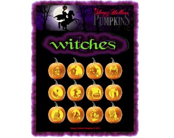 Witches Pumpkin Carving Patterns - Printable PDF