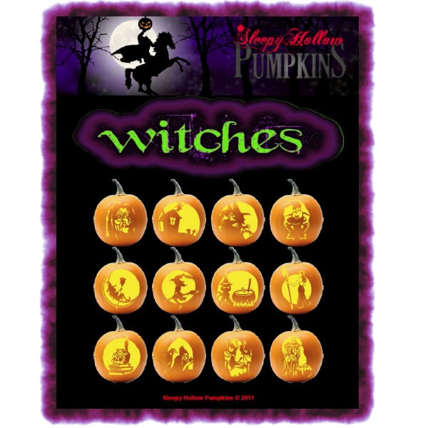 Witches Pumpkin Carving Patterns - Printable PDF