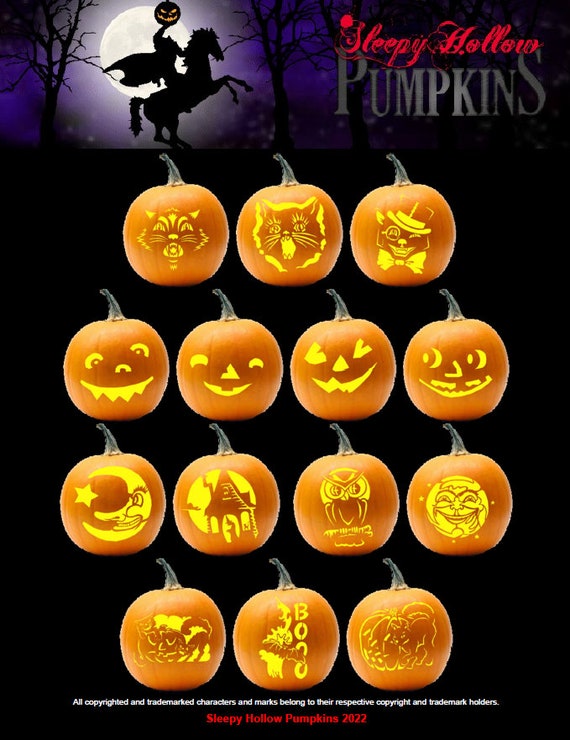 Vintage Halloween Pumpkin Carving Patterns Printable PDF