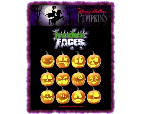 Franken-Faces Pumpkin Carving Patterns  Printable PDF