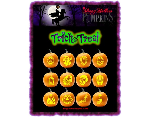 Trick or Treat Pumpkin Carving Patterns Printable PDF