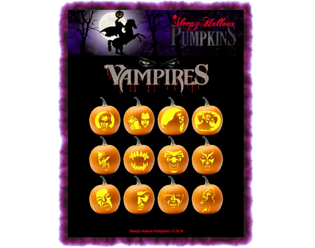 Vampire Pumpkin Carving Patterns  Printable PDF
