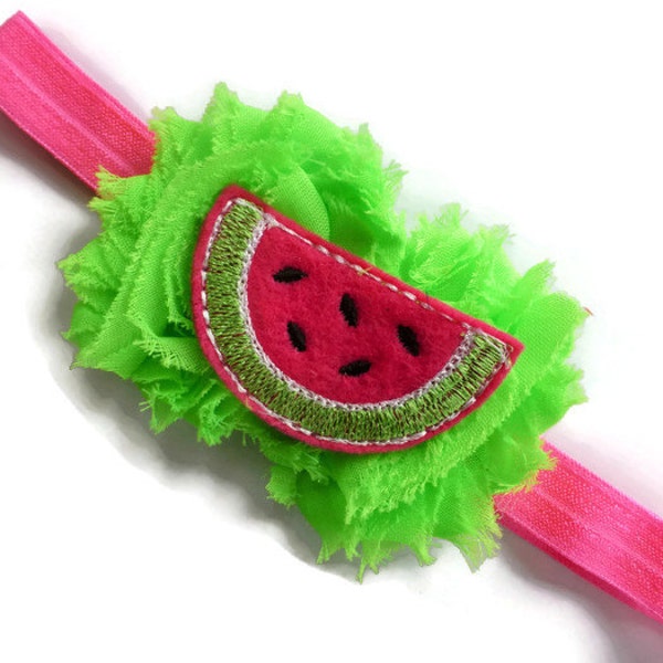 Neon Pink Watermelon Headband - Neon Green Shabby Flower Headband - Neon Pink Headband - Summer Headband - Summer Photo Prop -